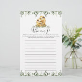 Papier Sloth Baby shower Qui Suis-Je Jeu (Debout devant)