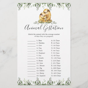 Papier Sloth Family Baby shower Animal Gestation Jeu