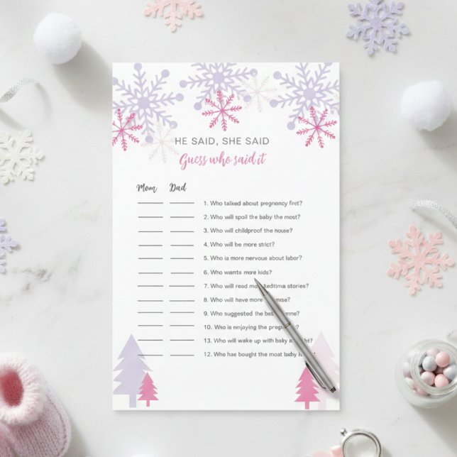 Papier Snowflake Baby shower Devinez qui a dit le jeu (Créateur téléchargé)