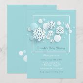 Papier Snowflakes Baby shower Blue Invitation (Devant / Derrière)