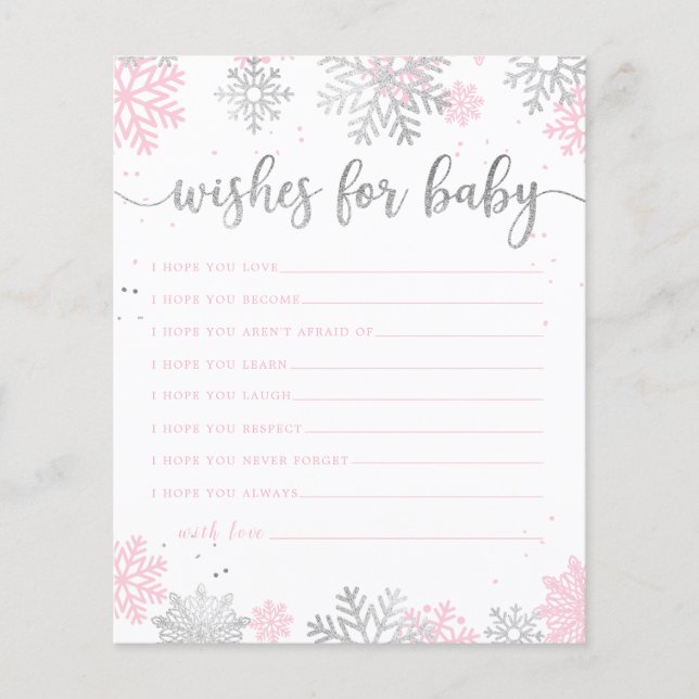 Papier Snowflakes D'Hiver Rose Et Argent Voeux Pour Bébé (Devant)