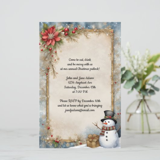 Papier Snowman Avec Noël Présente Invitation (Debout devant)