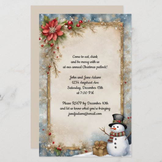 Papier Snowman Avec Noël Présente Invitation (Devant / Derrière)