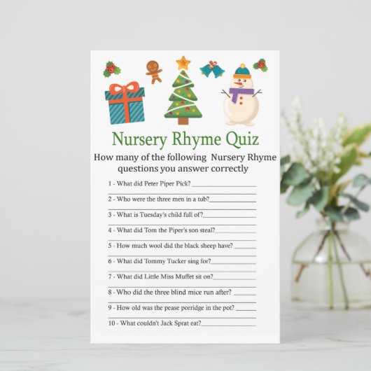 Papier Snowman Nursery Rhyme Quiz jeu de baby shower (Debout devant)