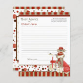 Papier Sock Monkey, Tricycle, Conseil Baby shower Garçon (Devant / Derrière)