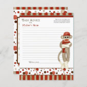 Papier Sock Monkey, Tricycle, Conseil Baby shower Garçon (Devant / Derrière)