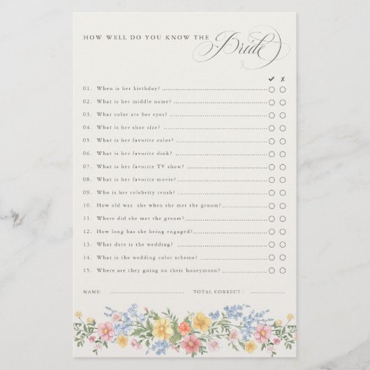 Papier Soft Pastel Ornate Spring chic Bridal Shower Game (Devant)