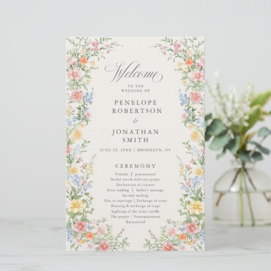 Papier Soft Pastel Ornate Spring Garden  Wedding Program  (Debout devant)