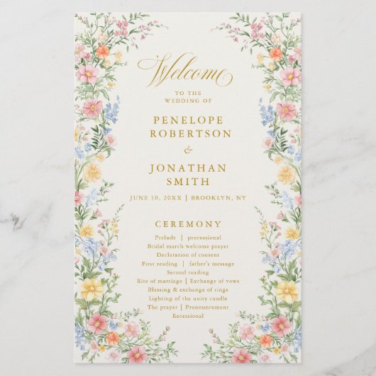 Papier Soft Pastel Ornate Spring Gold Wedding Program (Devant)