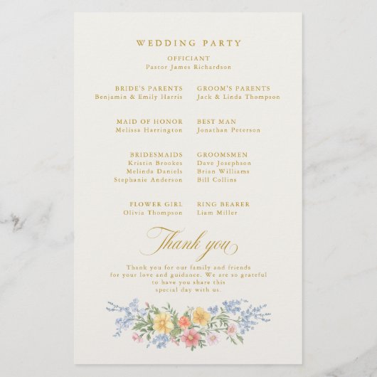 Papier Soft Pastel Ornate Spring Gold  Wedding Program  (Dos)