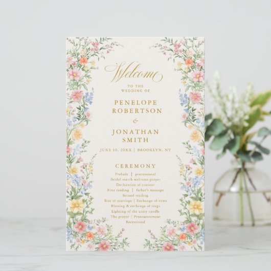 Papier Soft Pastel Ornate Spring Gold  Wedding Program  (Debout devant)