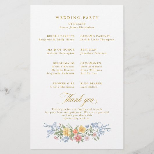 Papier Soft Pastel Ornate Spring Gold Wedding Program (Dos)