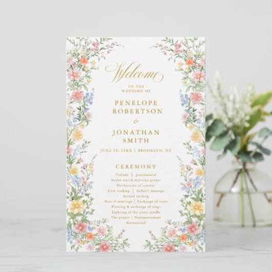 Papier Soft Pastel Ornate Spring Gold  Wedding Program  (Debout devant)