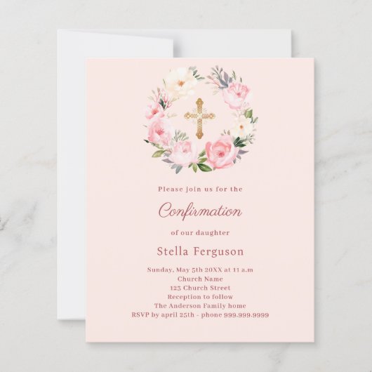 Papier Soft pink blush florals Confirmation invitation (Devant)