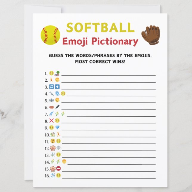 Papier Softball Emoji Pictionary Game (Devant)