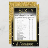 Papier Soixante Anniversaire Jamais ou jamais Jeu (Devant / Derrière)