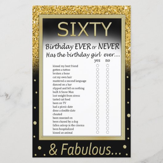 Papier Soixante Anniversaire Jamais ou jamais Jeu (Devant)