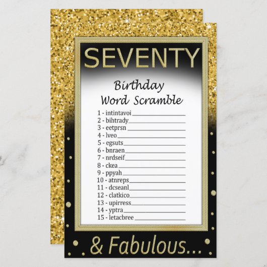 Papier Soixante-dix Anniversaire Mot Jeu Scramble (Devant / Derrière)