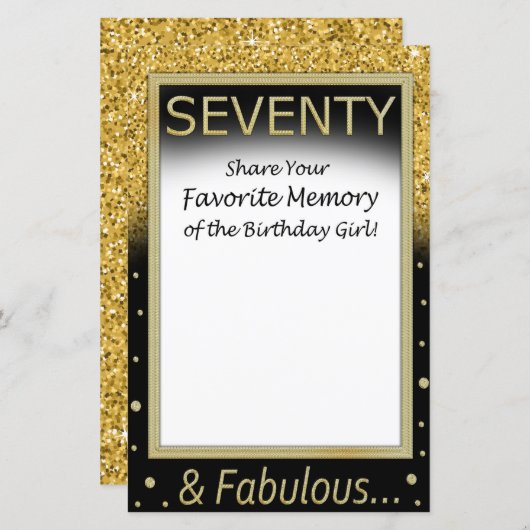 Papier Soixante-dix Mémoire préférée de la fille d'annive (Devant / Derrière)