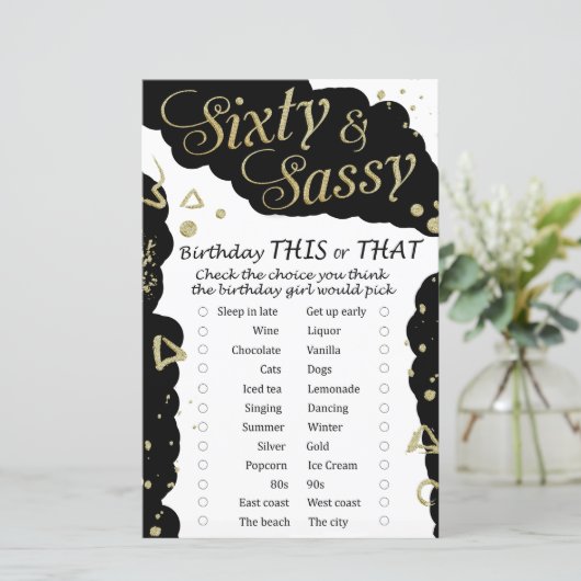 Papier Soixante et Sassy Anniversaire ce ou ce jeu (Debout devant)