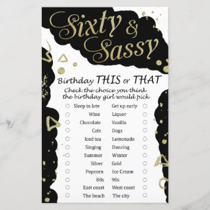 Papier Soixante et Sassy Anniversaire ce ou ce jeu