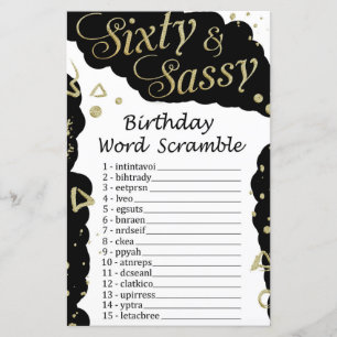 Papier Soixante et sassy Anniversaire Mot Scramble Jeu