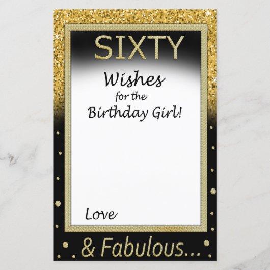 Papier Soixante voeux pour la fille d'anniversaire (Devant)