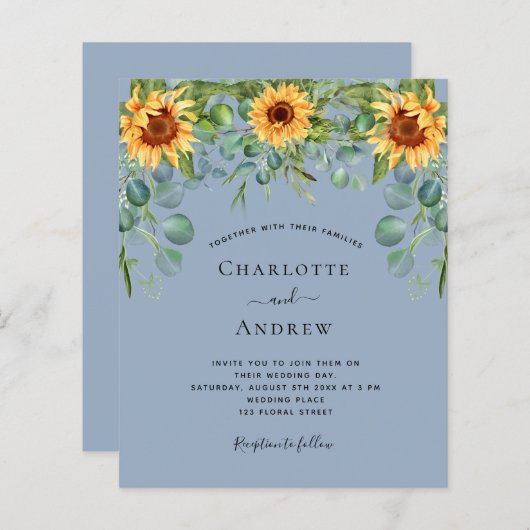 Papier Soleil mariage budget eucalyptus bleu poussiéreux (Devant / Derrière)