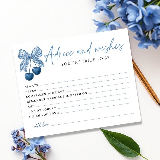 Papier Something Blue Bow Bridal Shower Advice Card