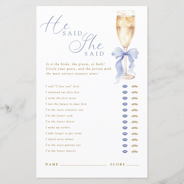 Papier Something  Blue He Said She Said Game (Devant)