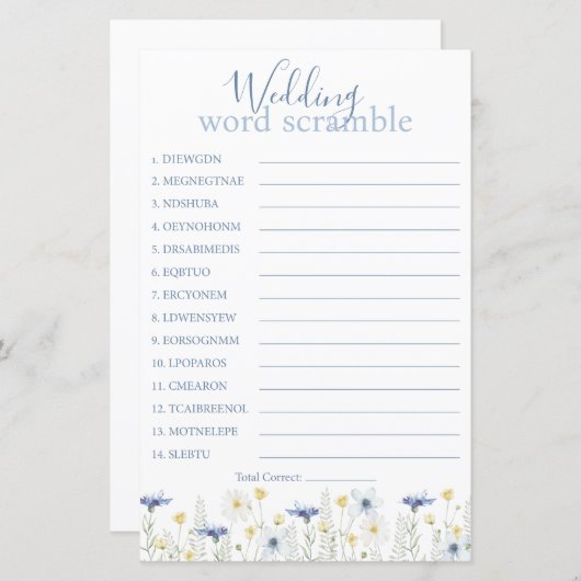 Papier Something Blue Wedding Word Scramble (Devant / Derrière)