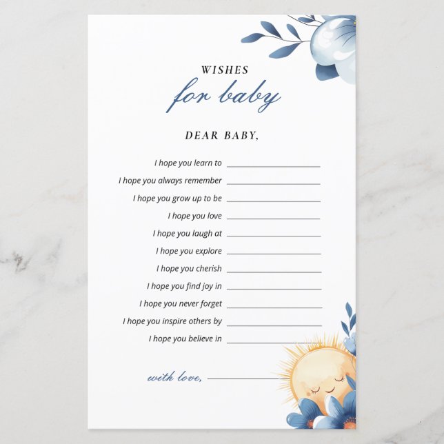 Papier Souhaits Bébé Voici Le Fils Baby shower Jeu (Devant)