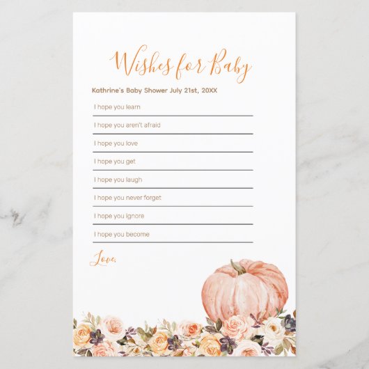 Papier Souhaits floraux rustiques Citrouilles doux pour b (Devant)