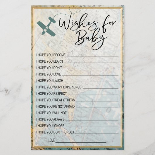 Papier Souhaits pour bébé Voyage Baby shower Mémoire invi (Devant)