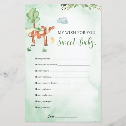 Papier Souhaits pour le thème des animaux de la ferme de  (Devant)