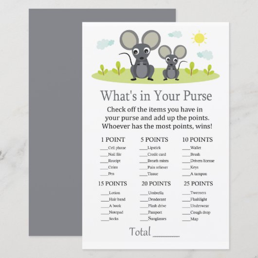 Papier Souris Ce qui se trouve dans votre baby shower de  (Devant / Derrière)