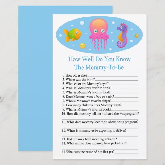 Papier Sous la mer Comme vous connaissez bien baby shower (Devant / Derrière)