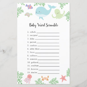 Papier Sous le Baby shower de la mer Word Scramble Jeu
