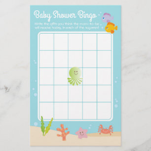 Papier Sous le Baby shower de mer Bingo Jeu bleu & vert