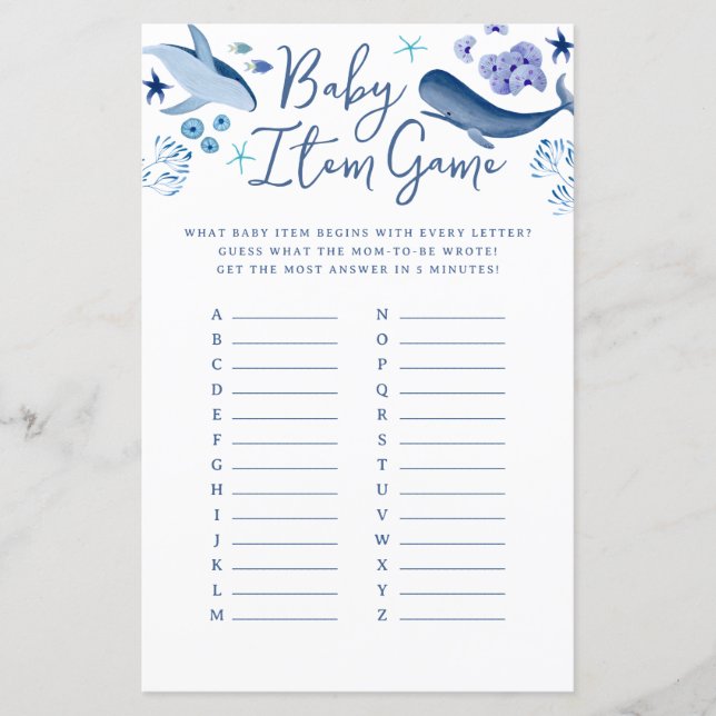 Papier Sous le Sea Blue Boy Whale Baby Item Jeu (Devant)