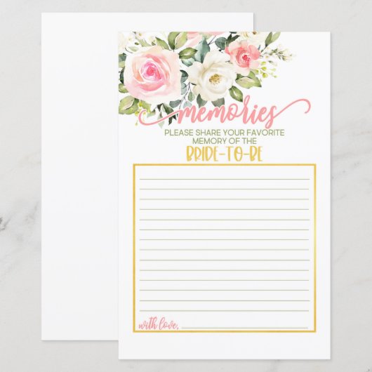 Papier Souvenirs de la mariée - Rose Floral & Or (Devant / Derrière)