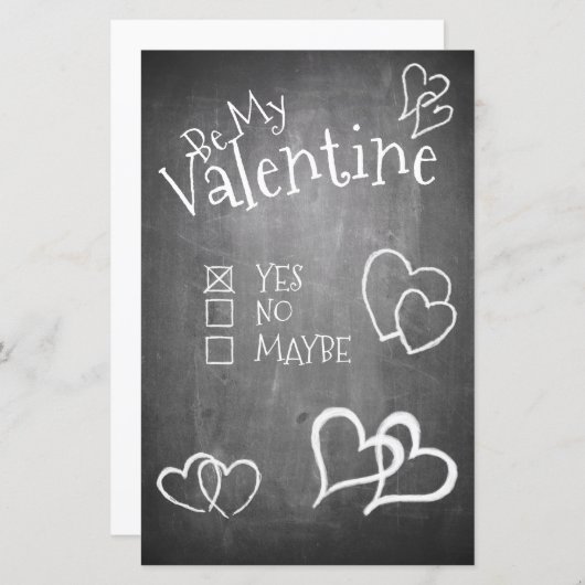 Papier Soyez ma Saint Valentin sur un tableau à craie (Devant / Derrière)