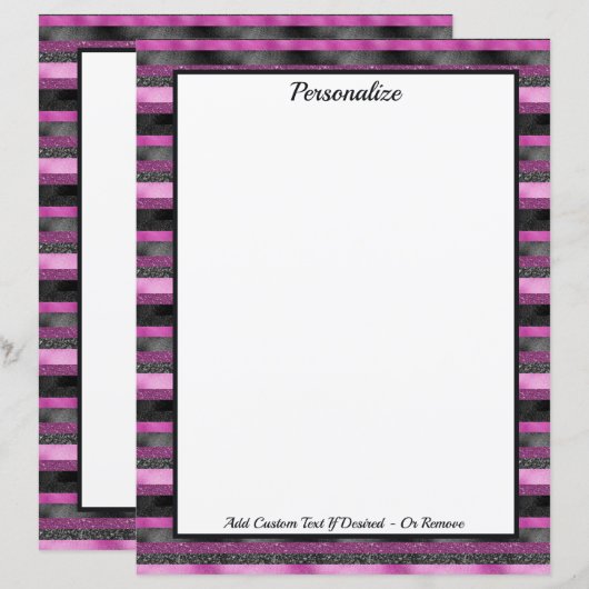 Papier Sparkle Chic Pink Black Glitter Stripe Personalize (Devant / Derrière)
