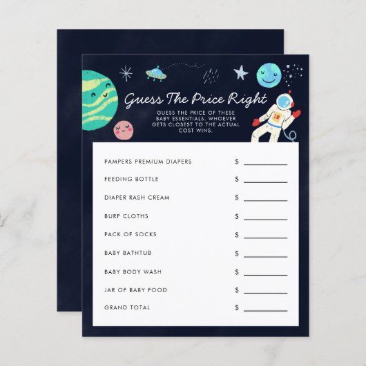 Papier Spatiale Devinez Le Prix Bon Baby shower Jeu (Devant / Derrière)