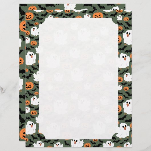 Papier Spooky Cute Ghost Chickens with Pumpkins Card (Devant / Derrière)