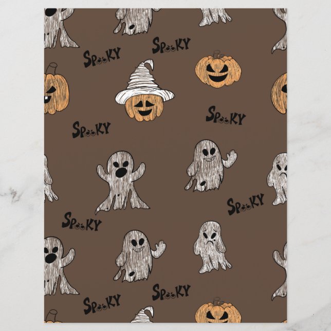 Papier Spooky Ghost and Pumpkin Halloween Pattern Scrapbo (Devant)