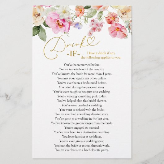 Papier Spring Floral Bridal Shower Drink If Game Cards (Devant)