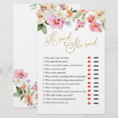 Papier Spring Floral Bridal Shower He Said She Said Game (Devant / Derrière)