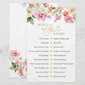 Papier Spring Floral Bridal Shower Would She Rather Game (Devant / Derrière)