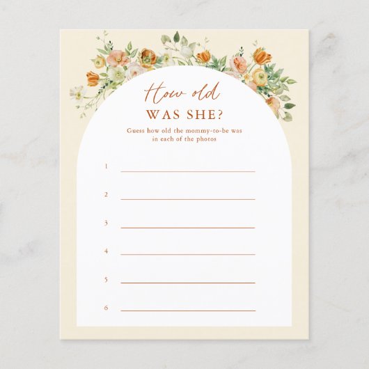 Papier Spring Floral Quel Âge Avait-Elle Baby shower Jeu (Devant)